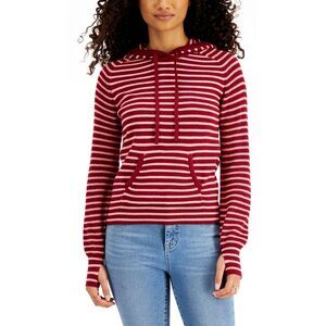 Style & Co Striped Thumbhole Hooded Sweater